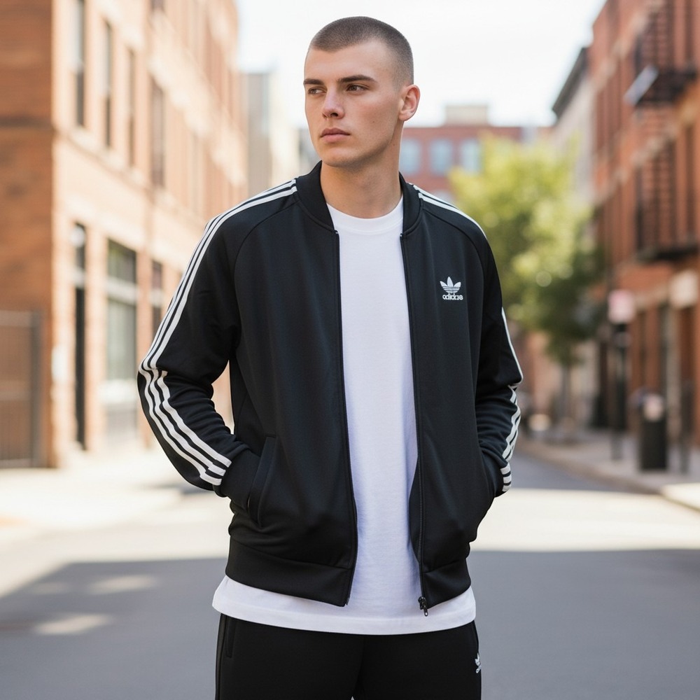 Adidas Track Jacket XL Black Excellent Trefoil 3-Stripe Zip Up SST